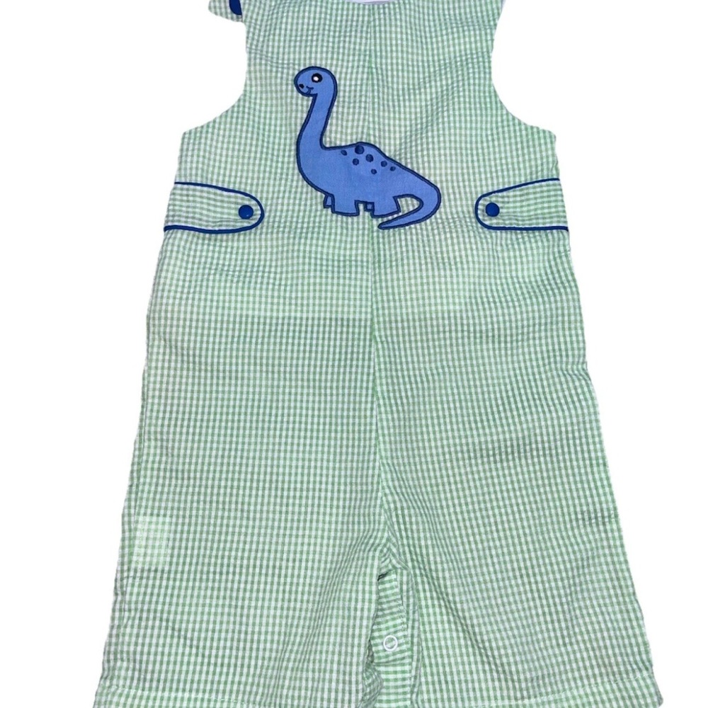 Lil Cactus Boys Longall Green Gingham Dinosaur Size 18-24 Months